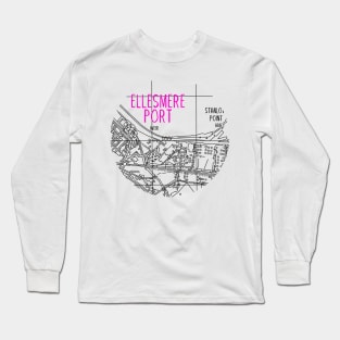 Ellesmere Port Map (Pink & White) Long Sleeve T-Shirt